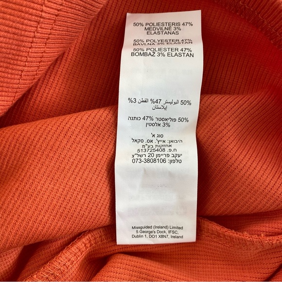 NWT Missguided Cut Out Long Sleeve Rib Bodycon Midi Dress Orange 2 - Picture 15 of 16